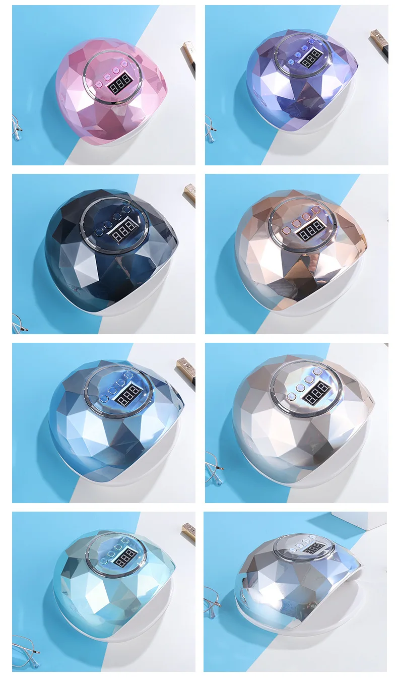 Wholesale diamond holographic laser gel nail dryer lamp high powder 86w uv led nail lamp with 8 colors