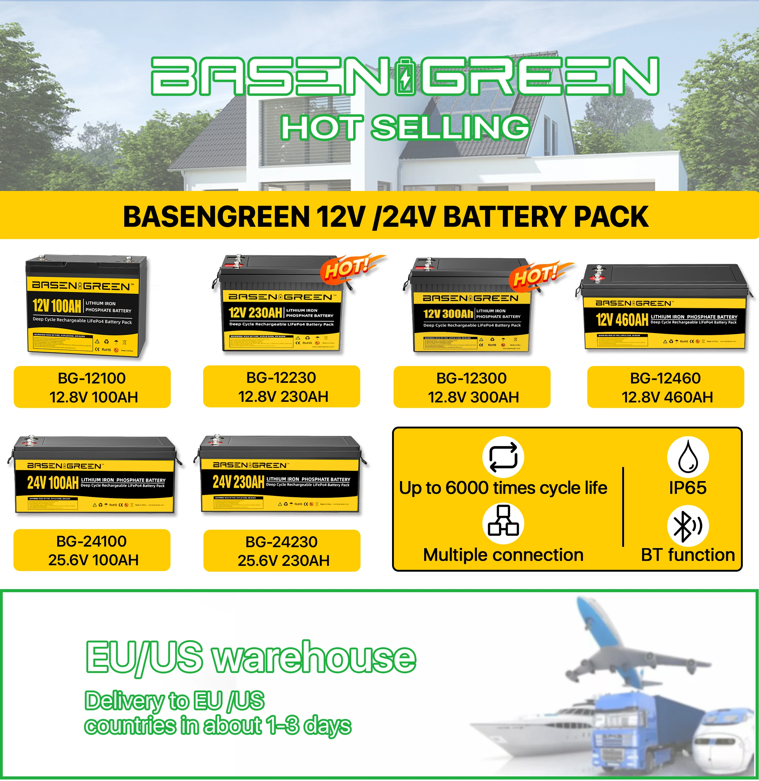 EU warehouse Lithium-Ion Phosphate 12v lithium battery 12.8V 300Ah 100Ah 200Ah lifepo4 battery with Reach Rohs IEC certificate