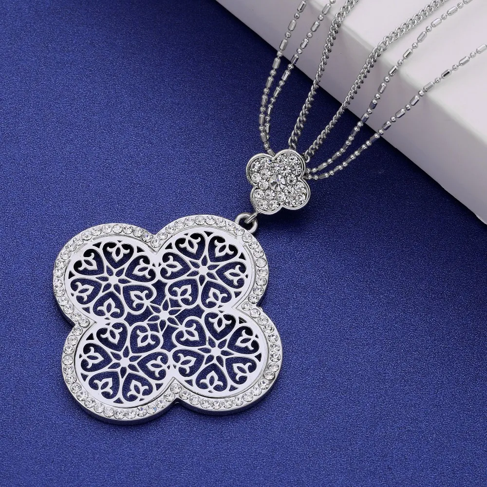 2022 Fashion Jewelry Cute Romantic Crystal Long Women 4 Four Leaf Clover Pendant Necklace