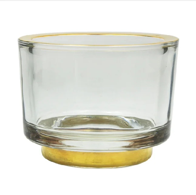 Home decoration use votive glass candle cup with gold rim and base