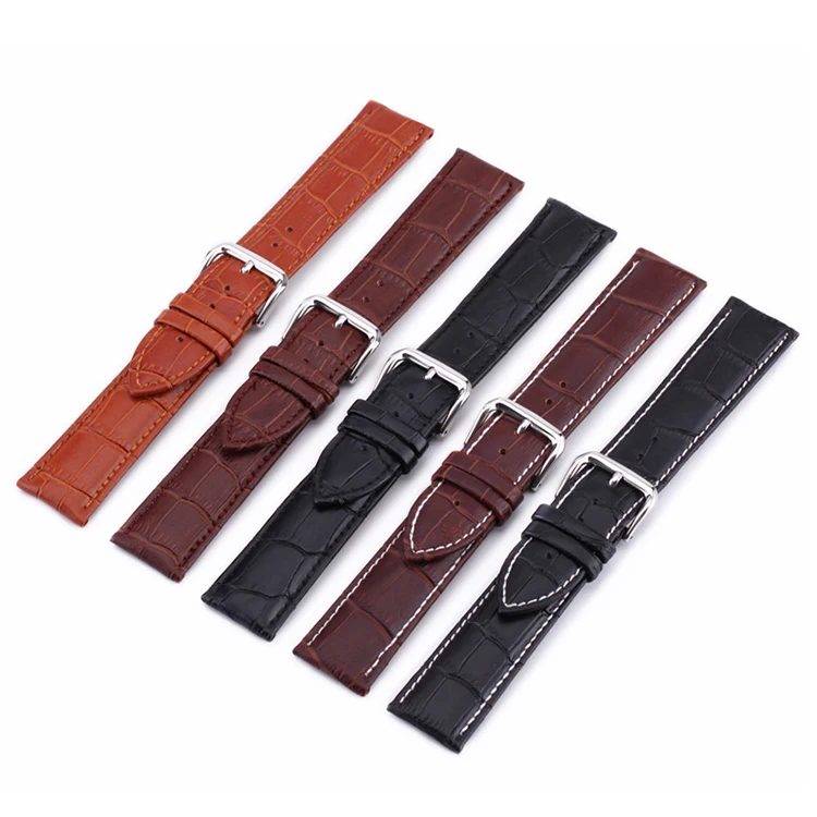 wholesale adjustable length stitching genuine Leather wrist quick release watch band with stainless buckle for men