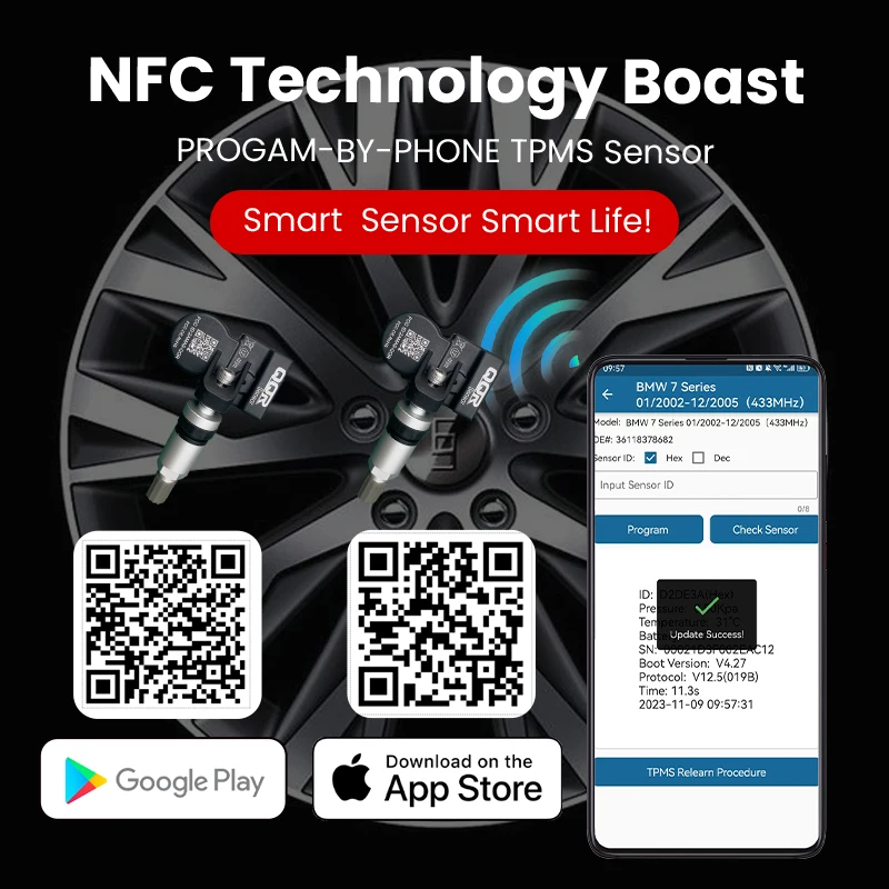 Wholesale Ip67 Waterproof Nfc Tpms Universal Sensor Tire Pressure Sensor Program By Phone