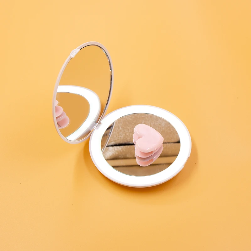 Portable Round Folded Travel Mini Compact Pocket Mirrors Double Sided Led Makeup Mirror