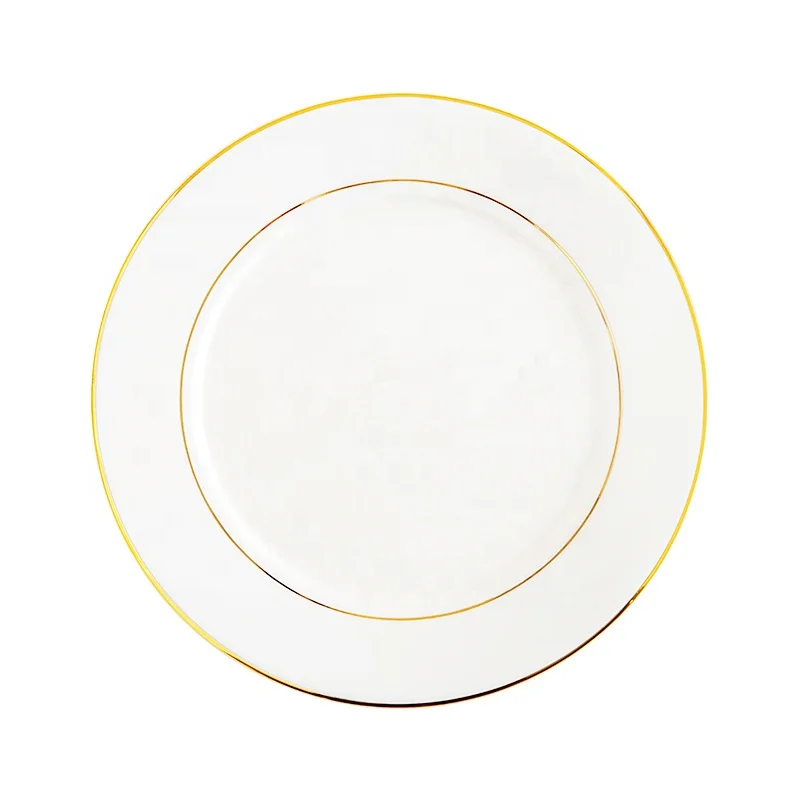 Ourwarm 8in 10in Porcelain Tableware Ceramic Round Plate Wedding Decoration Gold Table Dinnerware Hotel Dishes