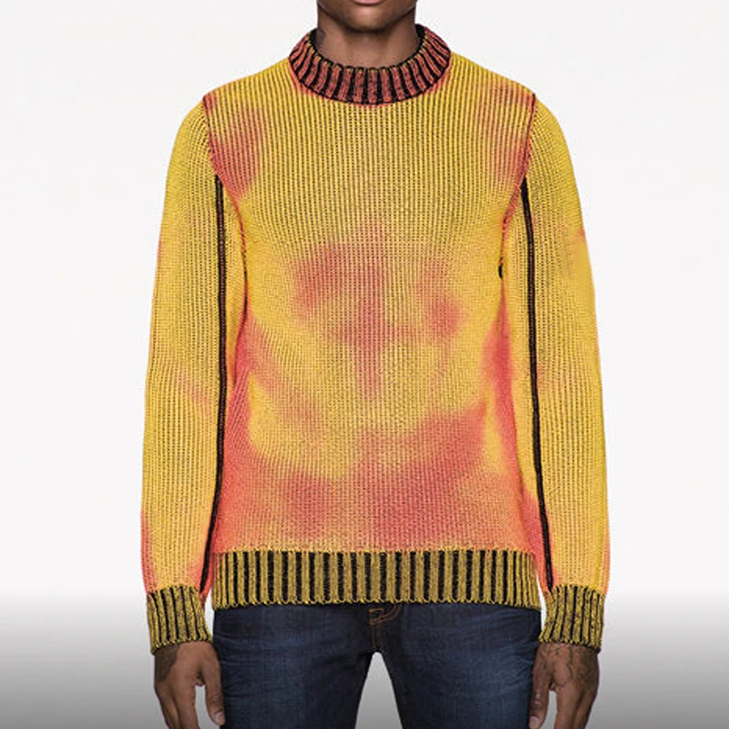 Custom Knit Crew Neck  Sweater Fashion Technology Thermo Sensitive Yarn Color Changing  Sweater Men