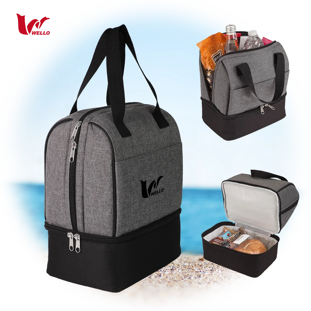 Hot sale OEM luxury 600d customize logo two tones thermal lunch bag insulated cooler bag for kids adults