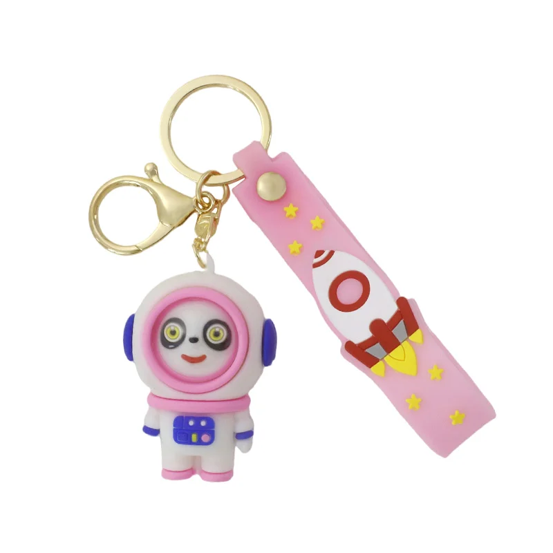 Cute three-dimensional astronaut panda keychain soft rubber PVC charm toys students schoolbag key charm couple key ring