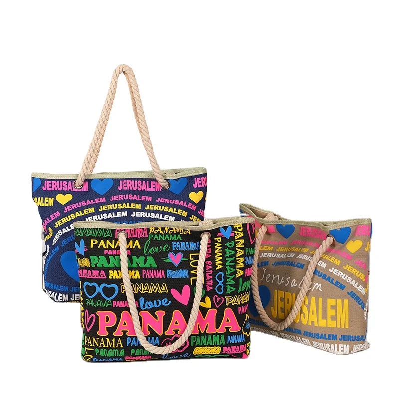 New arrival cheap waterproof custom large canvas beach bag with full printing and cotton rope