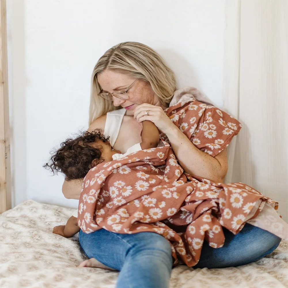 Wholesale 70% bamboo 30% organic cotton newborn super soft baby muslin swaddle blanket custom print