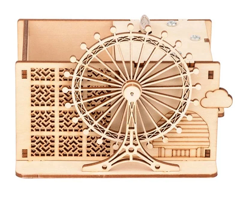 DIY 3D Wooden Puzzle Pen Holder Music Box Model Kits Toys for Children Hand Shake Assembly Toy Gifts Home