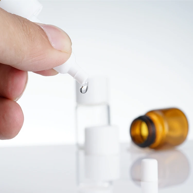 Custom size 5ml amber glass cosmetic facial serum bottle vials with screw drip cap