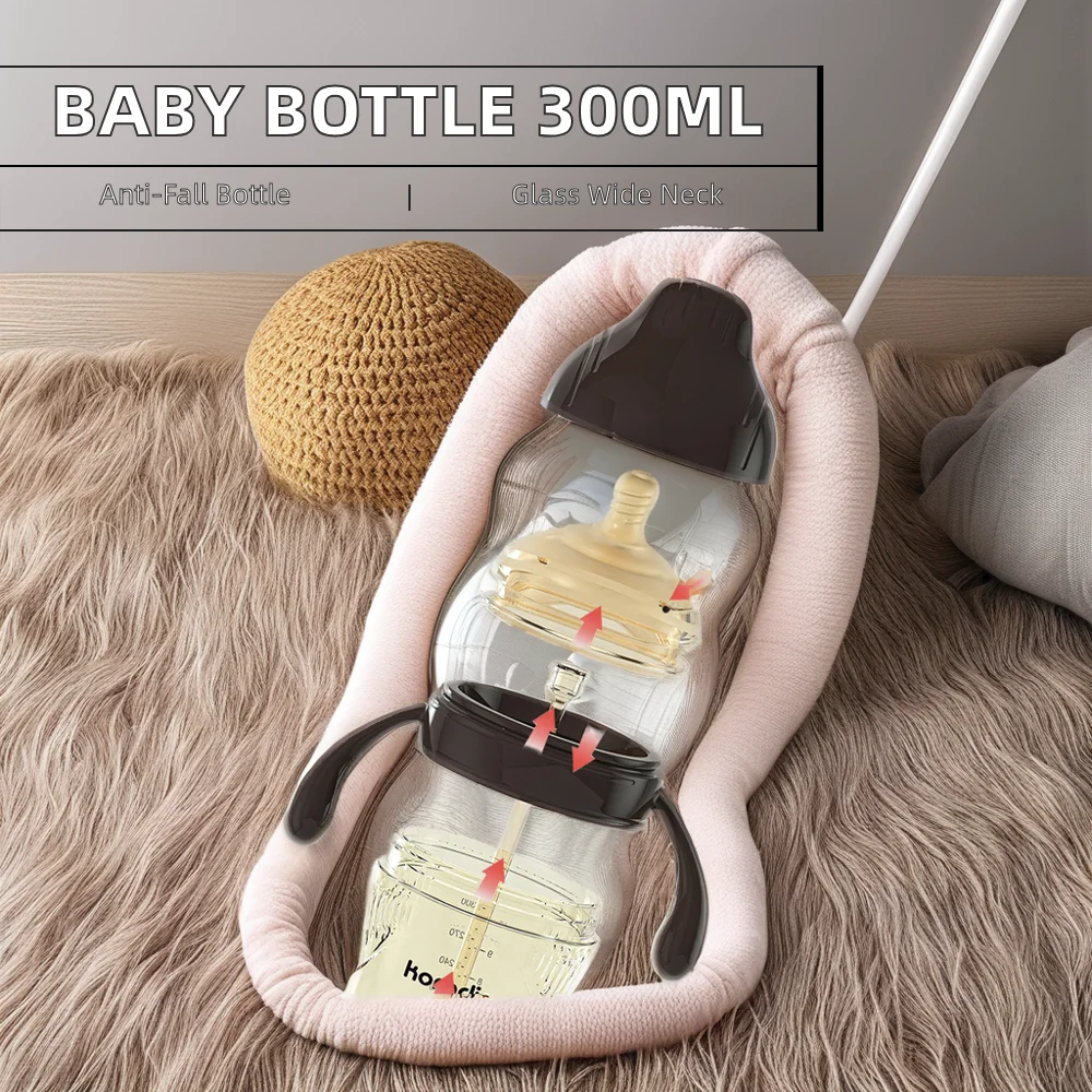 Customized Baby Arrival Glass Feeding Bottle - 300ml, Anti-Fall, Wide Neck, PPSU & Silicone, Safe for Newborns - OEM Option