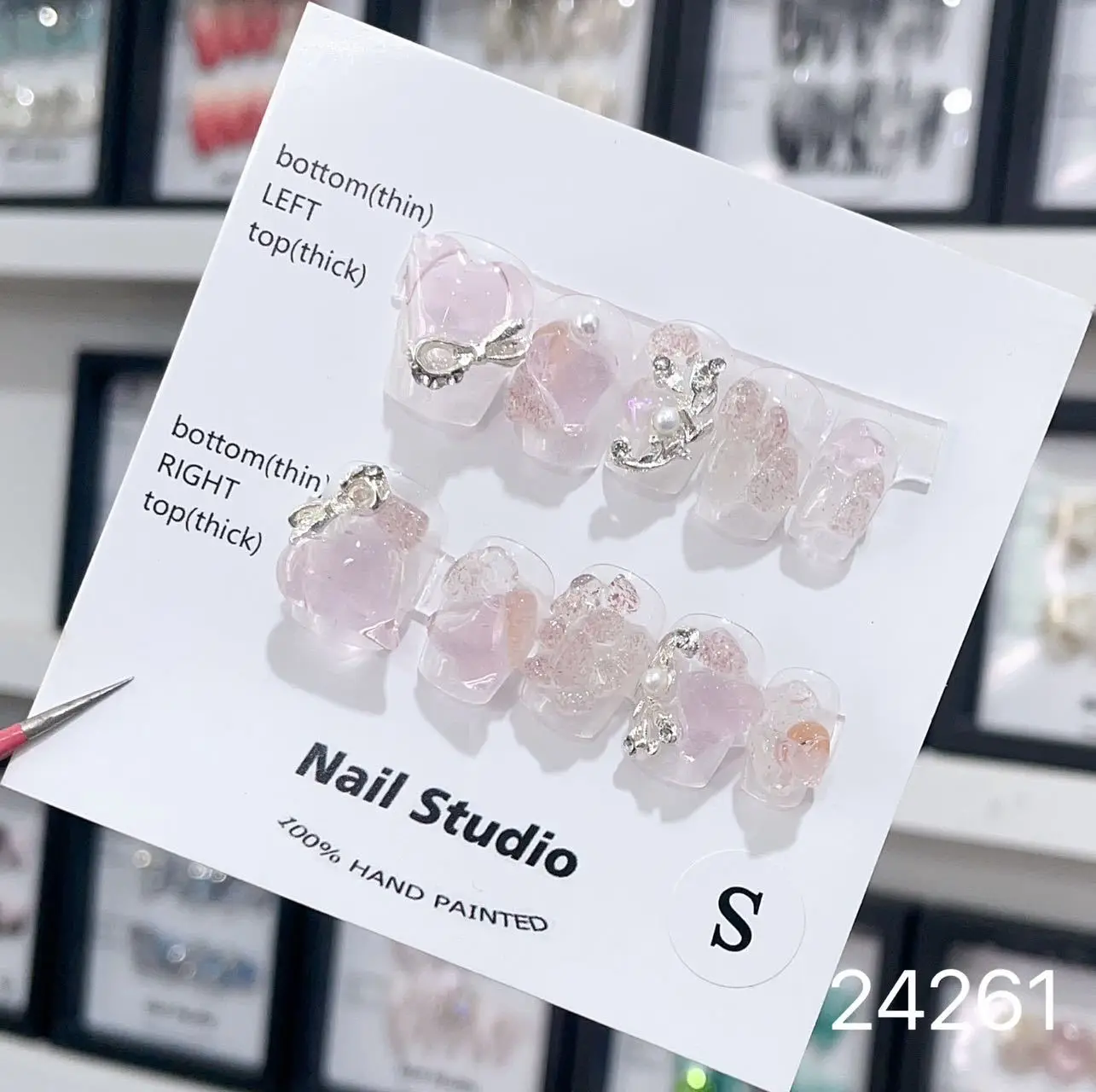 High QuaArtificial Nails Medium Length Full Cover Luxury Diamond French Almond Tip Handmade Wedding Press On Nails