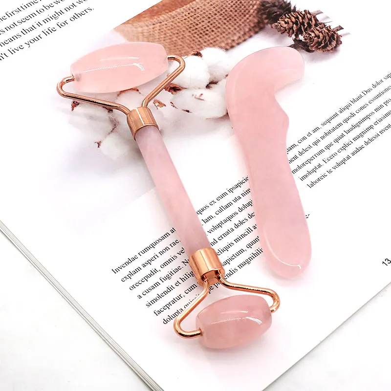 
100% natural gemstone pink rose quartz guasha stone tool for facial and spa massage gua sha 