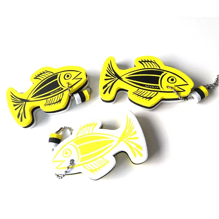 China GOODA Factory do yellow color fish shape eva foam keychain keyring with custom OEM design silk screen printing LOGO