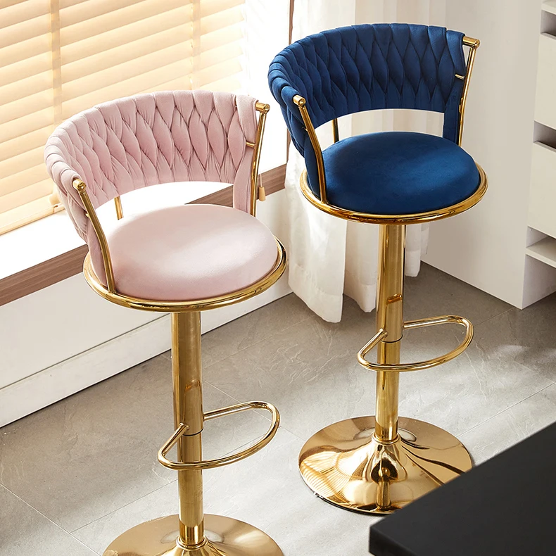 Bar Chair Nordic Tall Counter Furniture Gold Metal Velvet Back Luxury Kitchen Leather Modern High Stool Bar Chairs For Bar Table