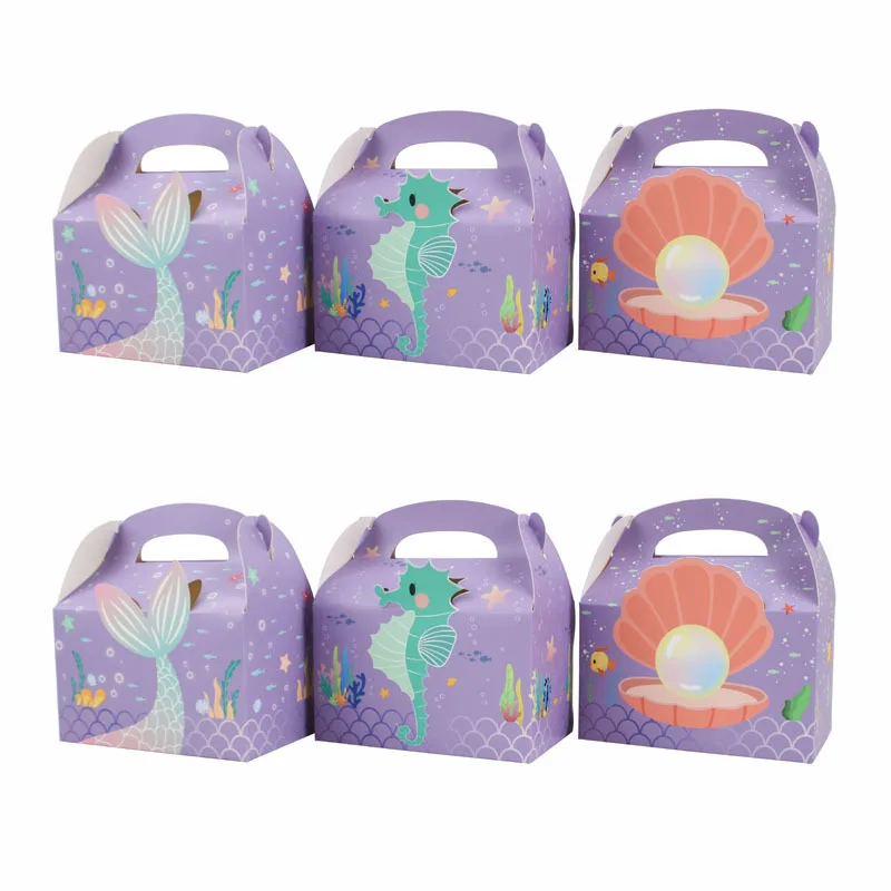 New 3D Mermaid Candy Box Gift Biscuit Boxes Square Hand-hold Cake Gift Packaging Carton For Girls Party Favor