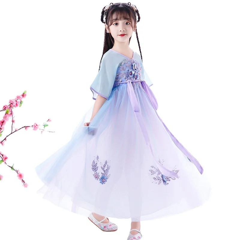 ancient style children girl super fairy elegant Tang suit traditional hanfu Chinese style embroidered hanfu