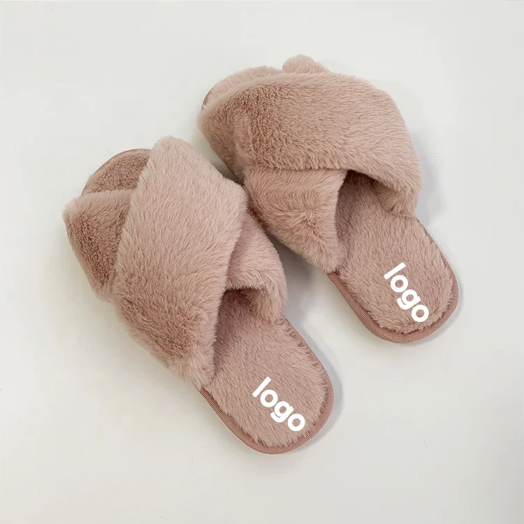 High Quality Manufacturer Fluffy Plush Slipper Anti-Slip Warm Cross Strap Unisex Fluffy House Slippers With Factory Price