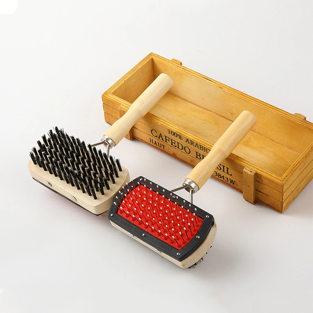Высококачественная Двухсторонняя щетка для стрижки домашних животных с деревянной ручкой, расческа для ухода за длинными и короткими волосами для домашних животных