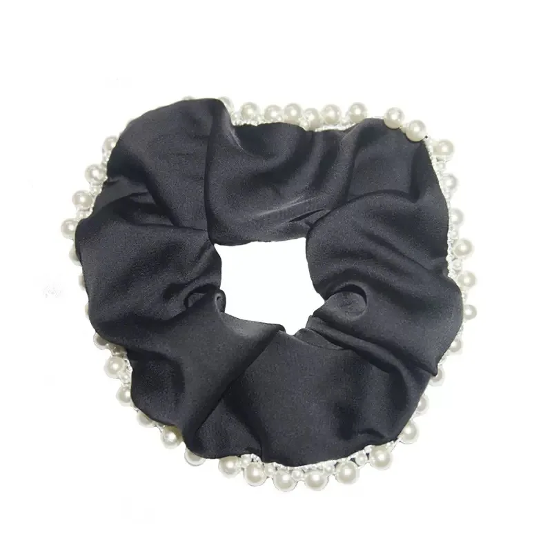 Q&Y INS High quality pure color satin pearl hair string women fashion elegant sweet french retro designer pearls scrunchies