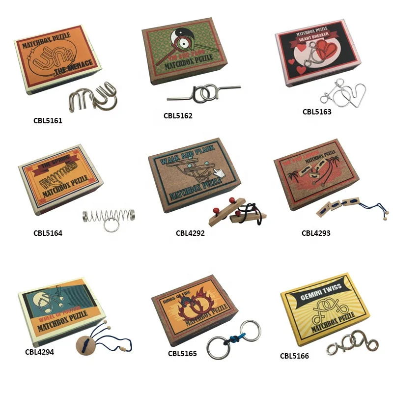 New promotion  mini 3d wooden puzzle and metal brain teaser game traditional matchbox puzzle Walk and plank rope puzzle
