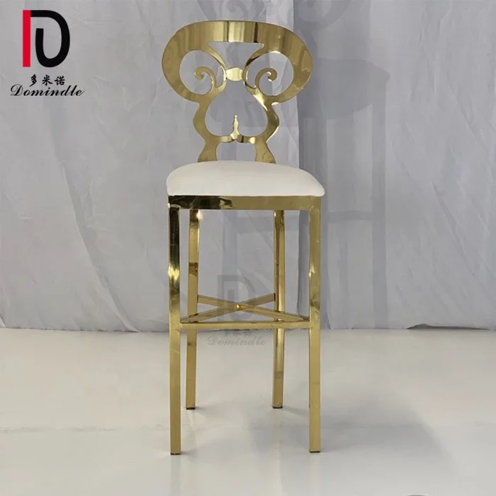 Antique hollow design gold stainless steel club use high bar chair leather