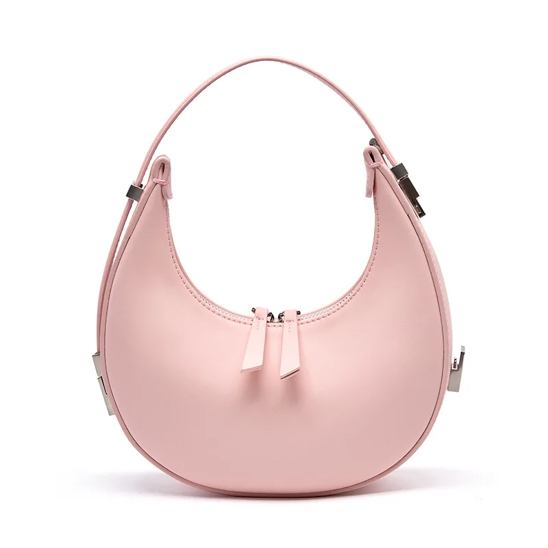 New Trendy Semicircle Moon Niche Cowhide Underarm Bag Dual Zipper Design Modern Lady Handbags For Women No Logo