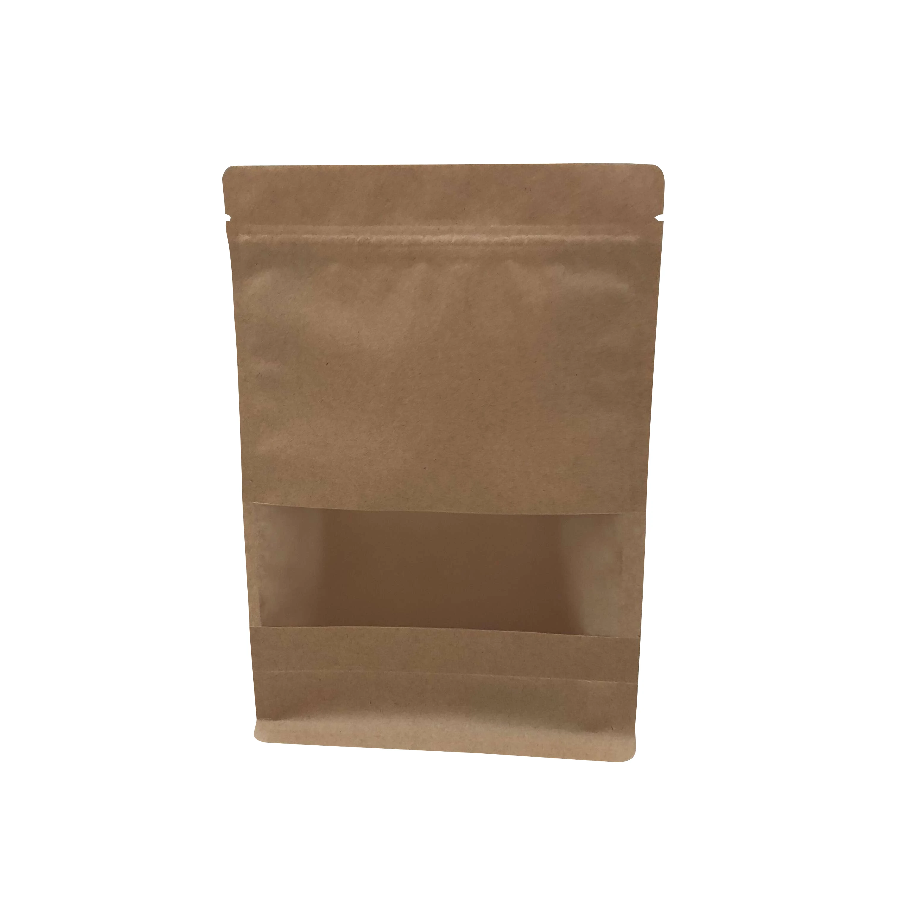 Recyclable flat bottom  zipper paper bag food packaging pouch with window doypack tea kraft pouch
