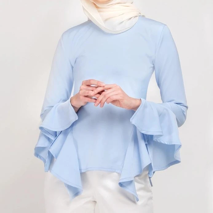 Новый дизайн блузка Muslimah расклешенная с длинным