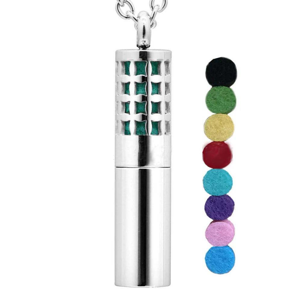 New Essential Oil Perfume Bottle Pendant Stainless Steel Hollow Automatic Rehydration Cylindrical Twist Pendant