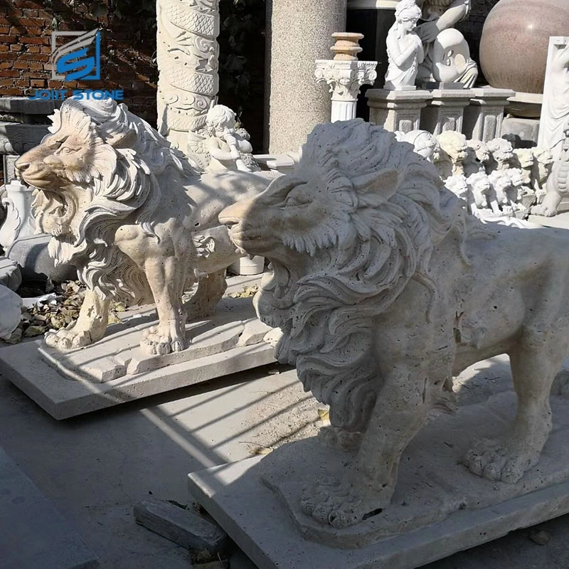 Large Sizes Hand-carved Natural Travertine Lion Sculpture