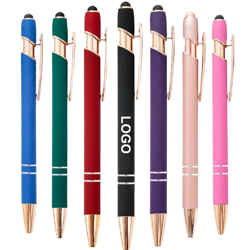 Custom 2-in-1 Rose Gold Aluminum Stylus Pen Promotional Multi-Function Metal Ball Pen 1.0mm Writing Screen Logo Engraved Gift