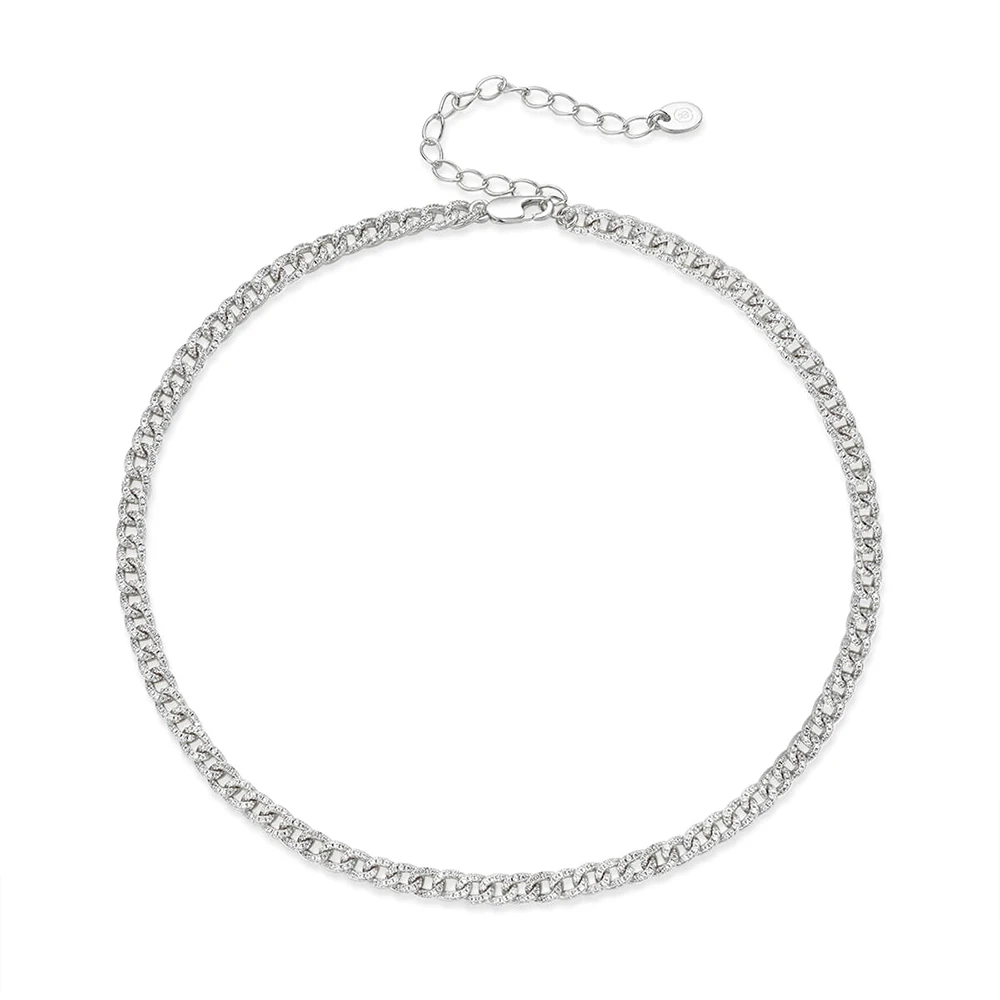 Handmade 18k Gold Plated Pave Micron White Diamond Cz Fine Chain Necklace 925 Sterling Silver Jewelry For Girls