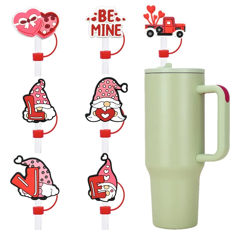 Cartoon Cute 10mm Valentines Day Gifts Silicone Straw Topper for Tumbler Bar Accessory Detachable Soft Rubber Drinking Wholesale