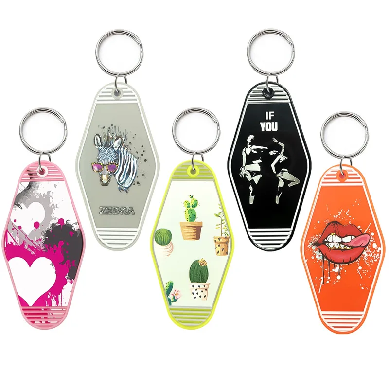 custom printing logo decoration plastic blank hotel motel key tag keychain for gifts
