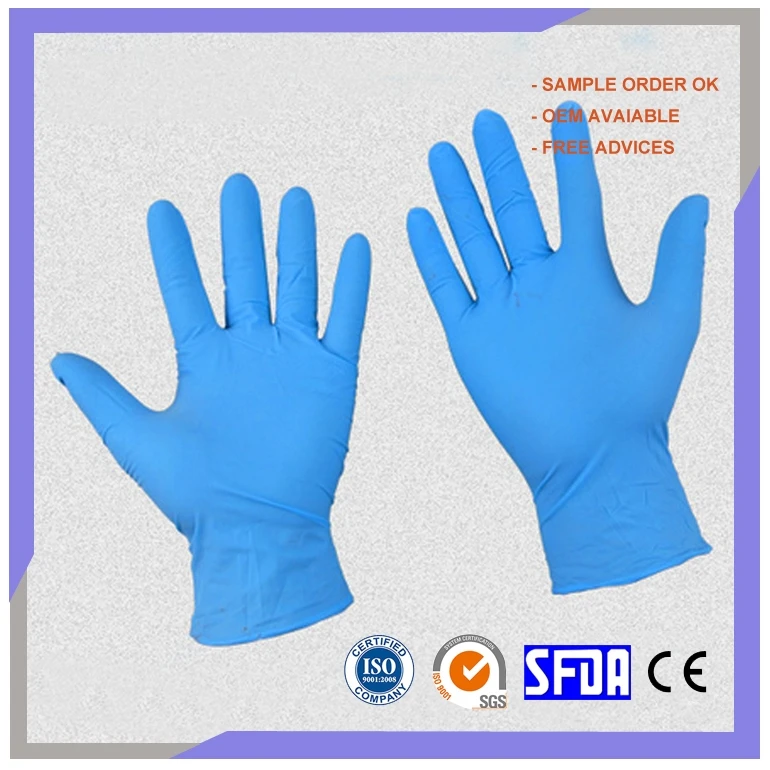Wholesale Size S M L Blue Pure Nitrile Disposable Food Work Gloves Powder Free