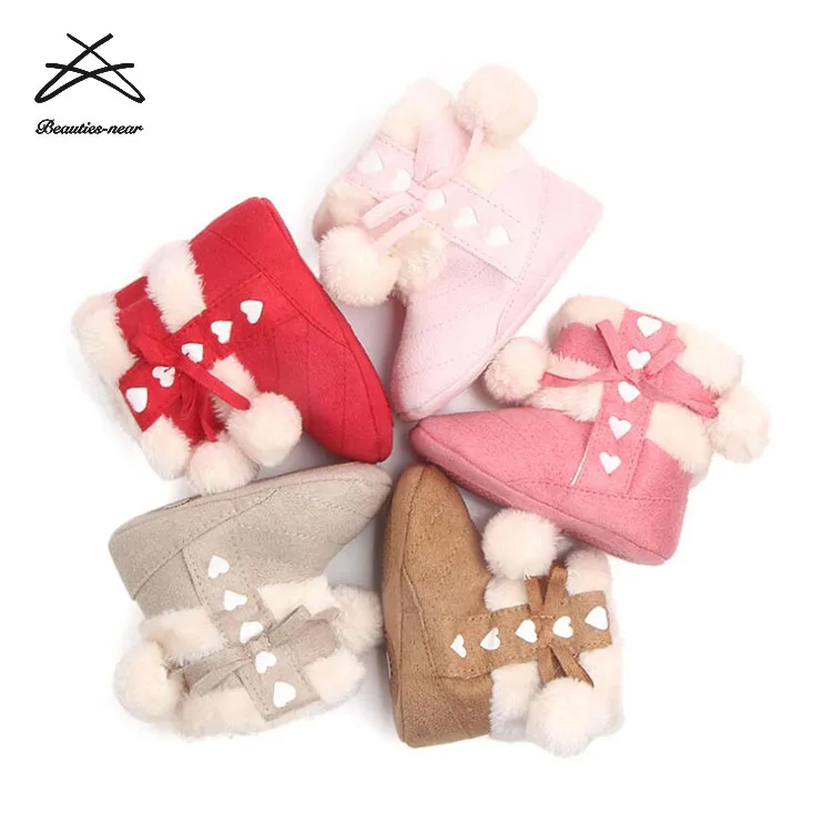 Winter Infant Newborn Baby Girls Fur Plush Boots Ball Warm Shoes Christmas Children Ankle