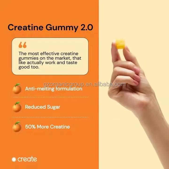 OEM GMP 100% Креатин Моногидрат Gummies улучшают энергию (оранжевый 90 карат) рост мышц и повышение фокусировки