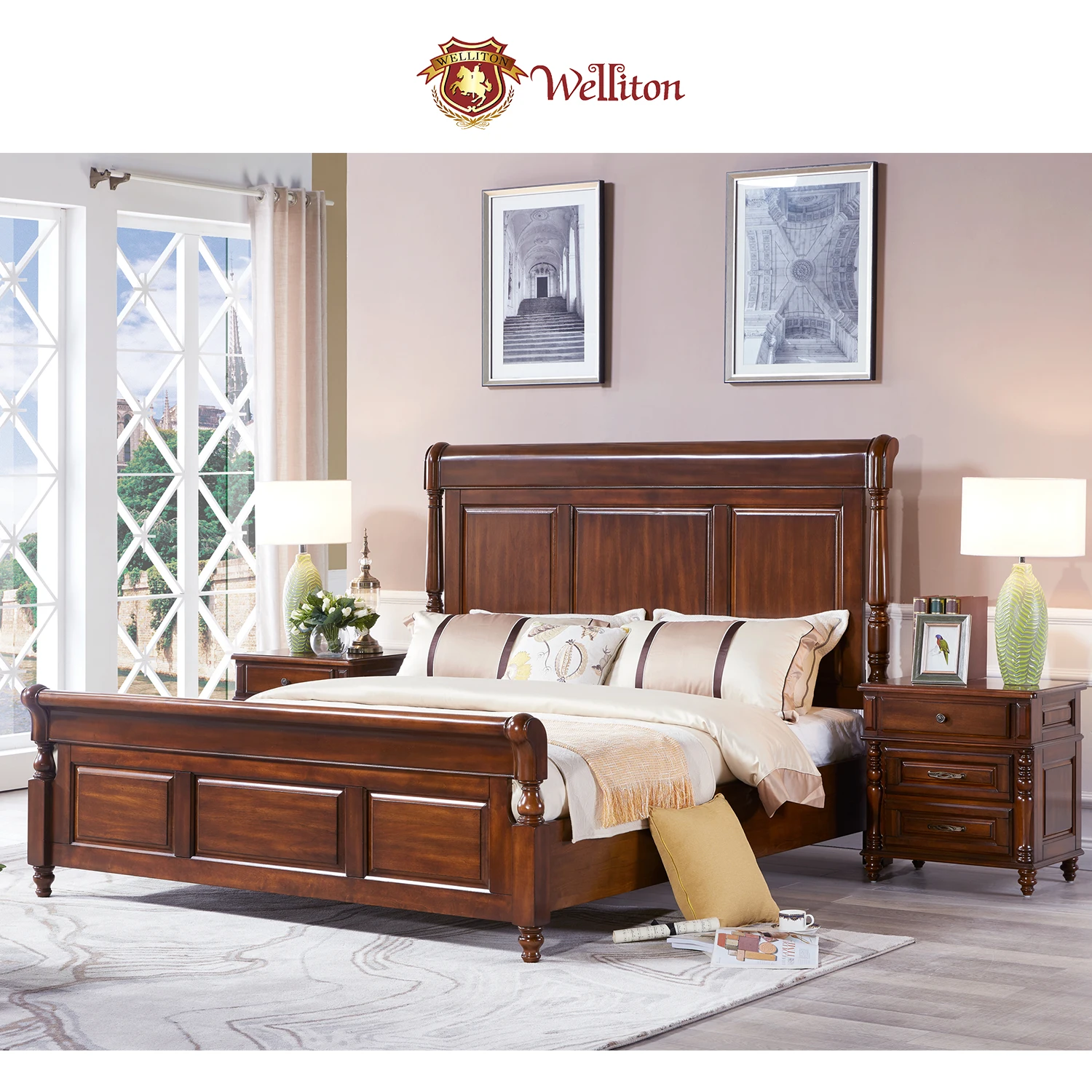 
Welliton OEM&ODM Bedding Set classical Double bed Wooden King Size Luxury A602-30 Room Furniture Mordern Beds 