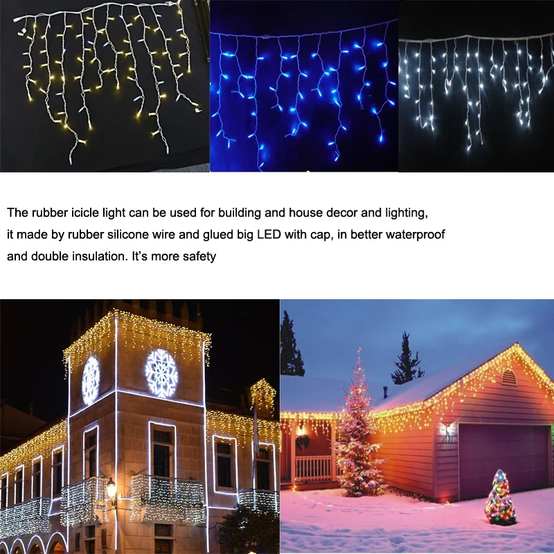 IP65 Warm White 3000K 220V Christmas LED Garland Light Icicle Waterproof Outdoor Street Garland Decorate Icicle LED Garland