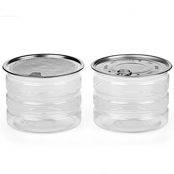 Sealed Clear Plastic PET Jar Food Storage Container With Aluminum Easy Open Lid