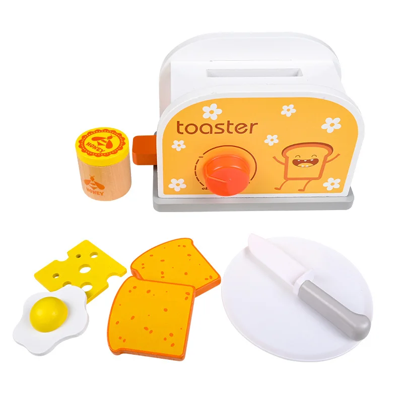 wooden mini toaster, Interesting Pretend Play Kitchen Toys, mix machine toy for kids as birthday gifts