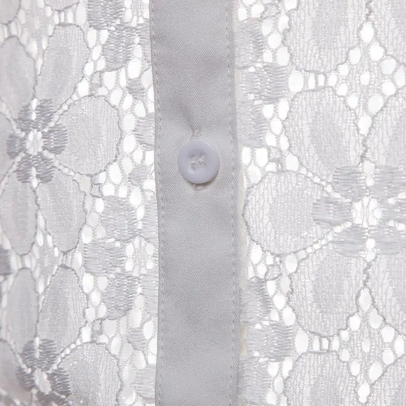 Summer Clothing Casual Texture Crotchet Button Up Lace Shirt Custom Mens Fashion Short Sleeves Crochet Knit Shirts For Men