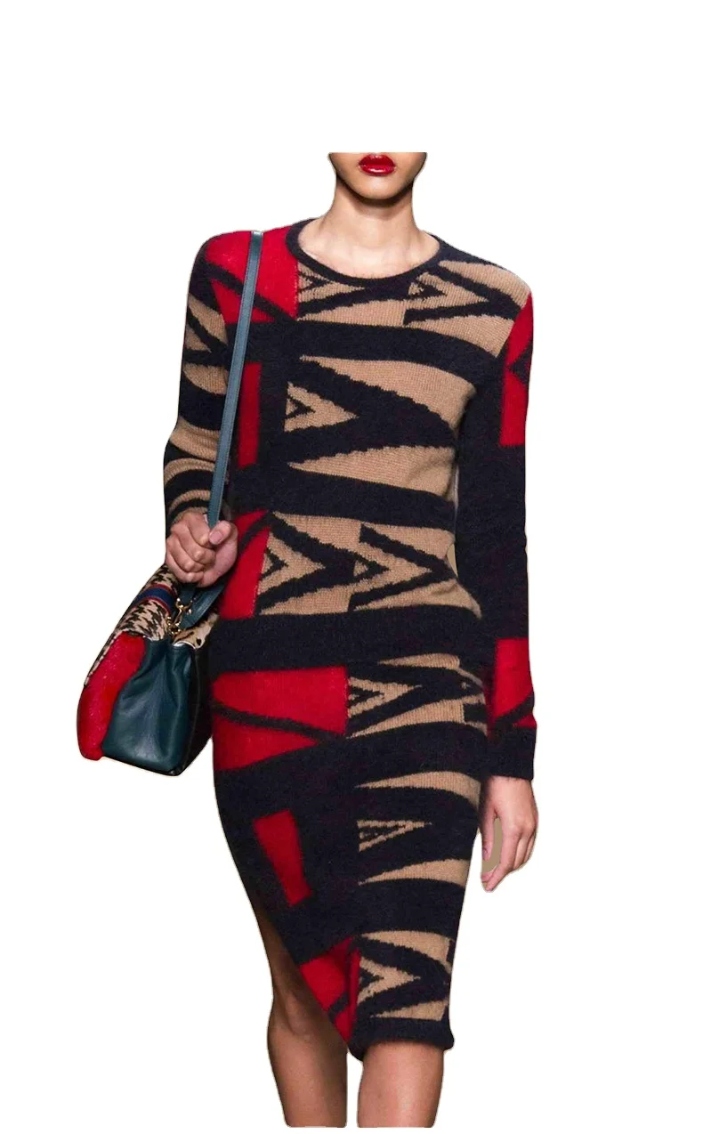 Sexy new Fashion Design Autumn Women Knitted Pattern jacquard Sweater and Dress Set sweater dress plus size