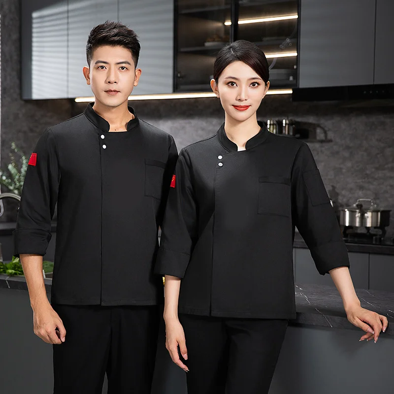 Oversized set Chef work uniform long sleeved mens womens autumn winter breathable back kitchen short sleeved uniform