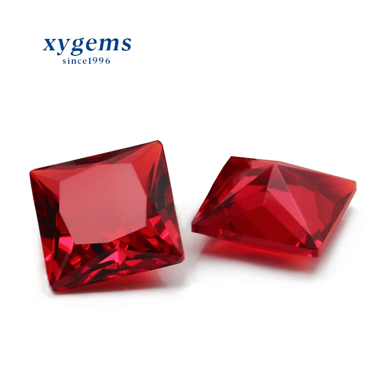 Faceted Gemstone Square Shape Princess Cut Red Glass Gems Stone