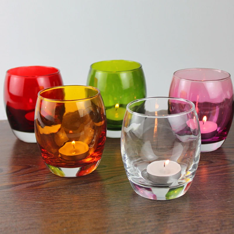 Christmas new color round drum transparent and stained glass candlestick candle cup romantic candlelight dinner bar decoration