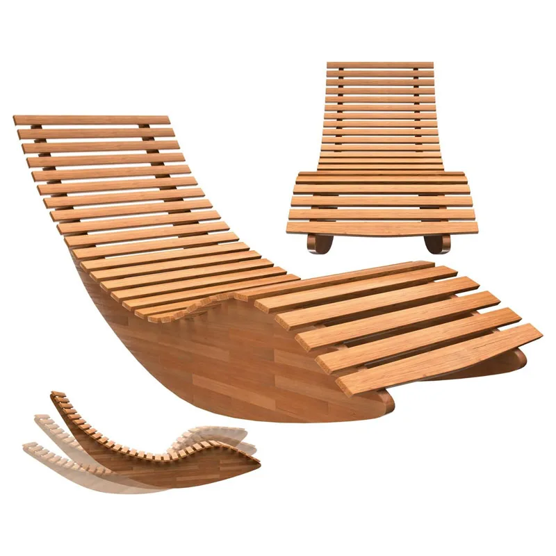 Chaise Lounge | Rocking Outdoor Lounger Chair Made from Acacia Wood | 330 lbs Capacity Wooden Furniture for Patio, Pool, Sauna