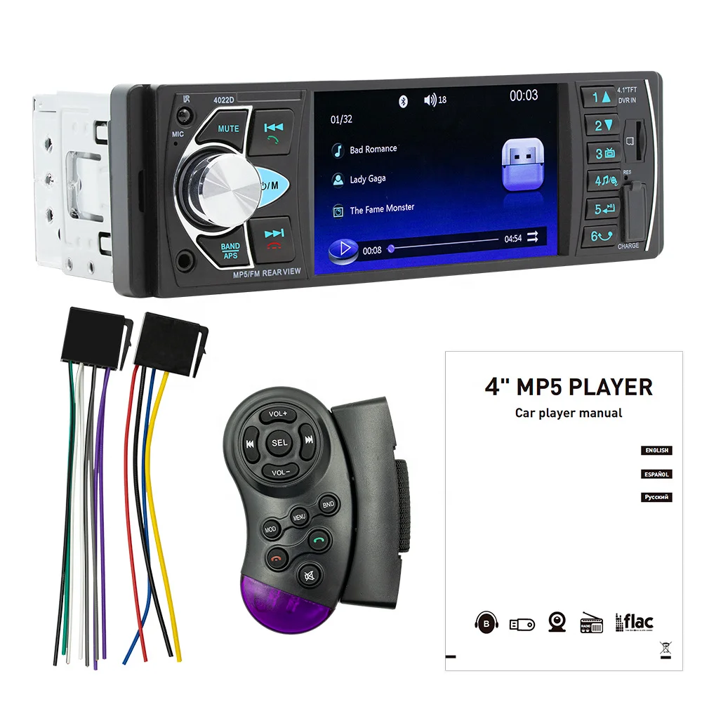 Model 4022D Auto Audio Car Radio Stereo Bluetooth Support Rear View Camera 4.1 Inch 1 Din 12V Screen Display FM English
